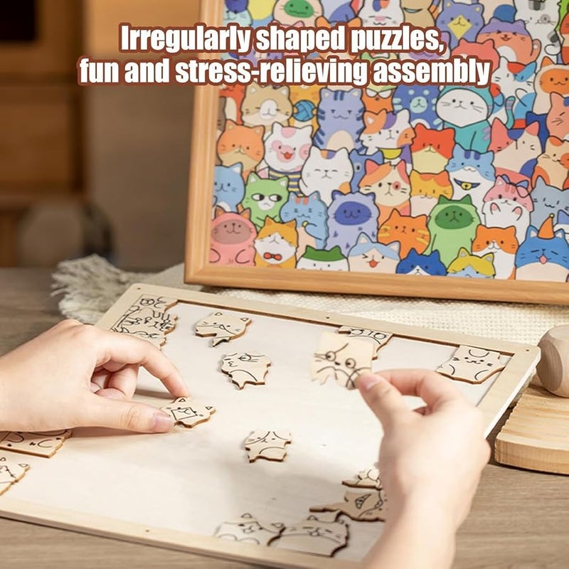 إطار أحجية خشبية للقطط افعلها بنفسك مع 12 قلمًا، تصميم فنان ثلاثي الأبعاد، أحجية تلوين لتزيين المنزل والحرف اليدوية - Image 4